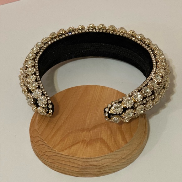 White Rhinestone Black Velvet Headband - Picture 7 of 7